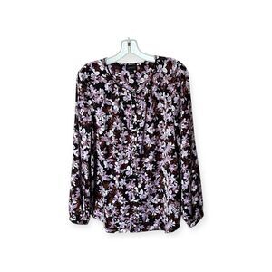 J. Jill Wearever Collection Floral Print Long Sleeve Blouse Shirt Size Medium